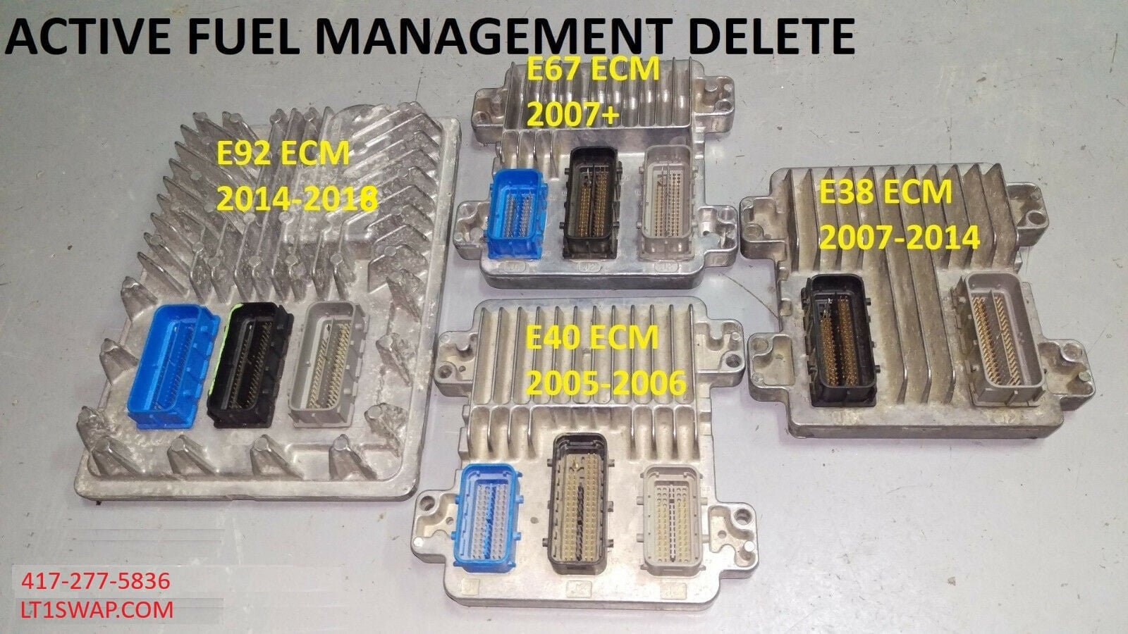 Brendan's GM ECM comparison photo: E92 (2014–2018), E67 (2007+), E38 (2007–2014), and E40 (2005–2006)